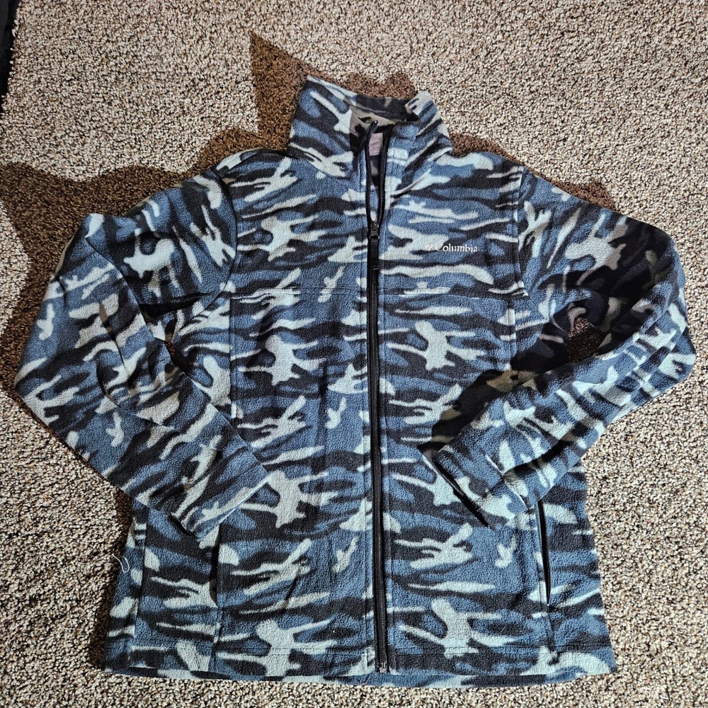 Columbia Kids Blue Camo Fleece Full Zip Jacket WB6336 Size 14/16 L
